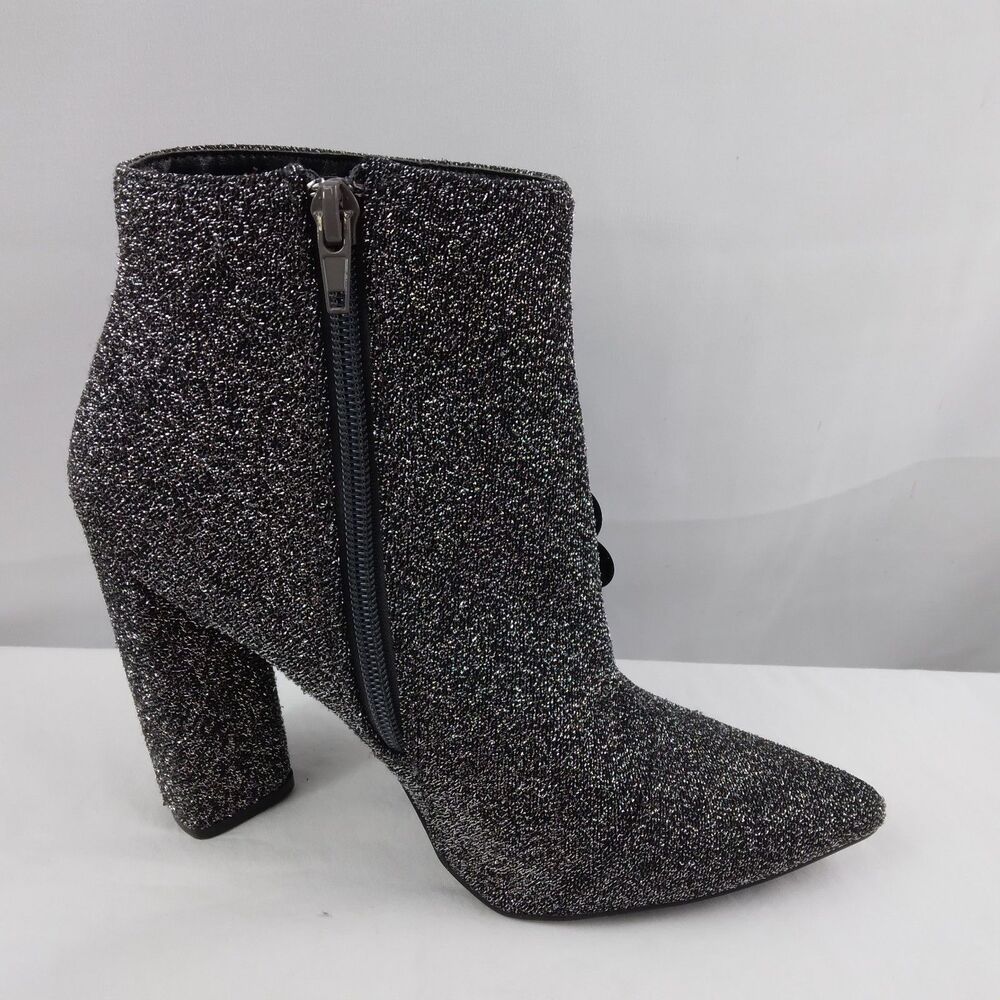 Qupid Bootie Black Silver Sparkly Embellished Elegant Point Toe Ankle Women's 8 - Picture 9 of 14